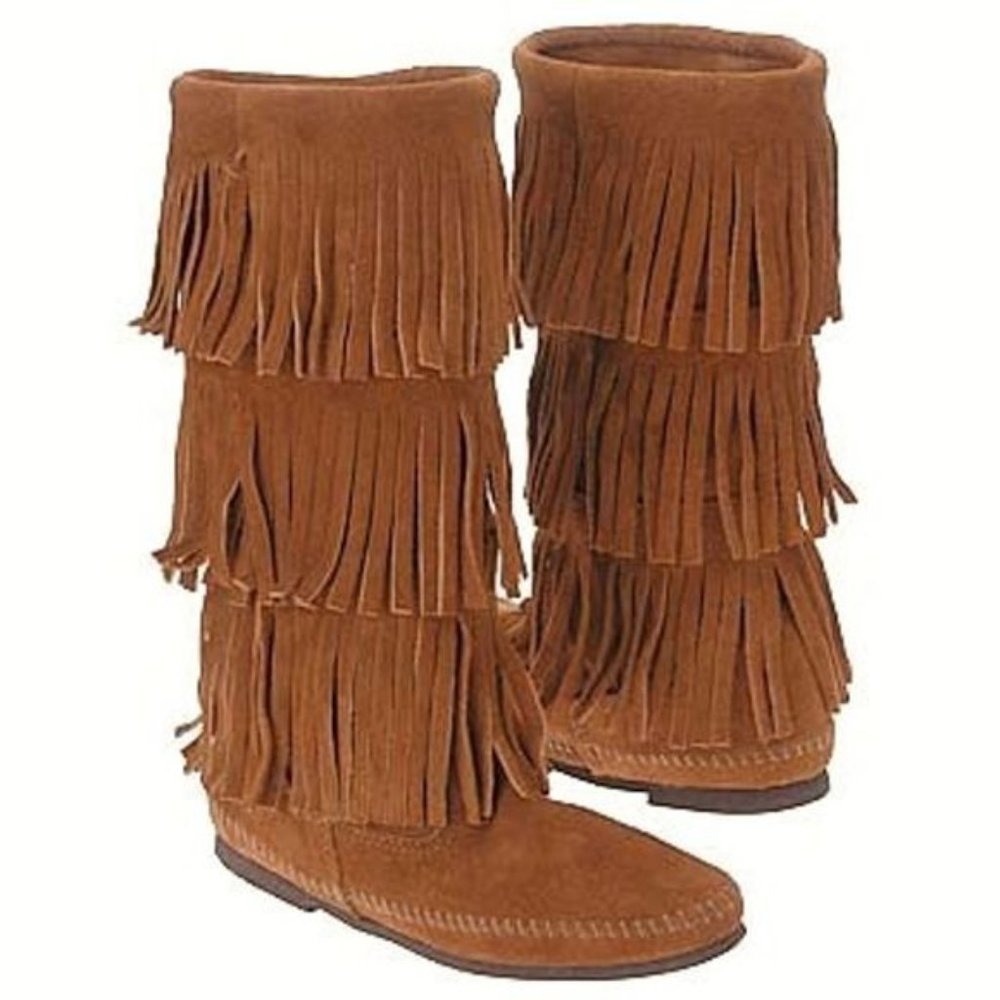 MINNETONKA Moccasin Boots 3 Layer Fringe
